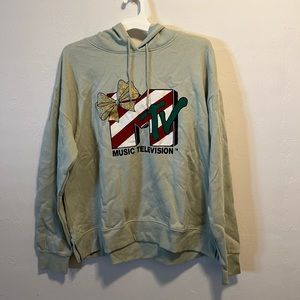 MTV Christmas Print Mint Green Hoodie